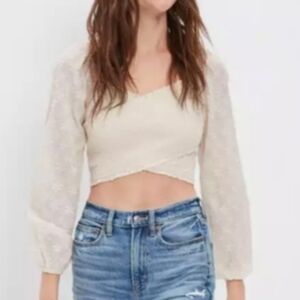 American Eagle Criss-Cross Smocked  Bodice Long Sleeve Shirt Size X Large ❤